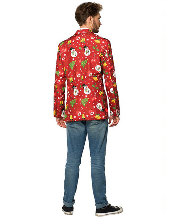 Light Up Red Christmas Icons Mens Suitmeister Jacket