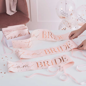 Hen Party Rose Gold Team Bride Sashes Pack of 6