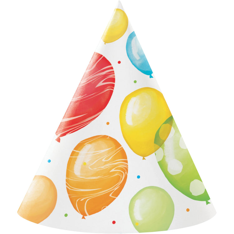 Balloon Bash Birthday Cone Shaped Party Hats Pack of 8