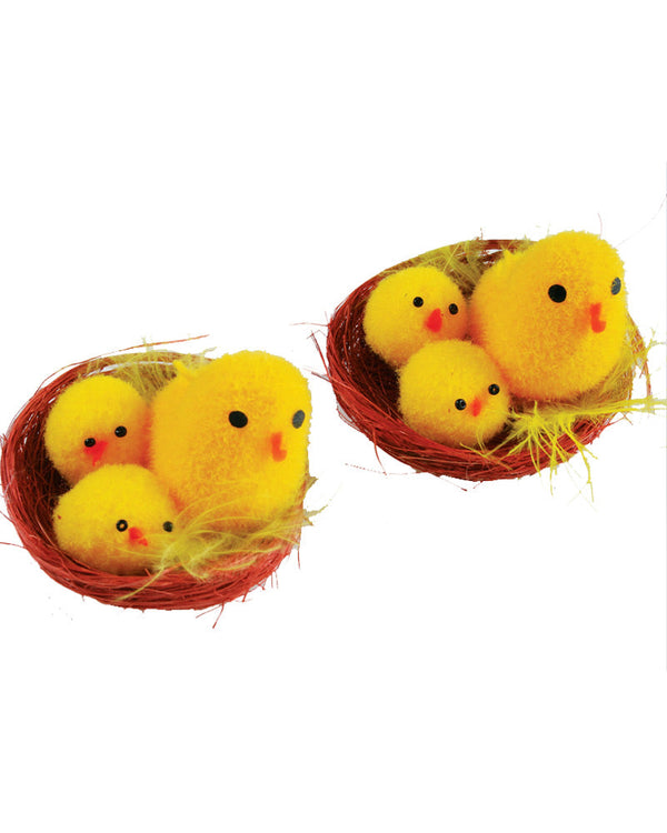 Easter Flocked Mum and Baby Chicks in Nest