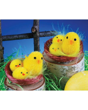 Easter Flocked Mum and Baby Chicks in Nest