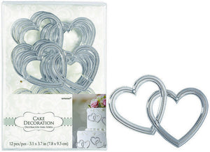 Cake Decorations Plastic - Heart with Gems Pack of 12