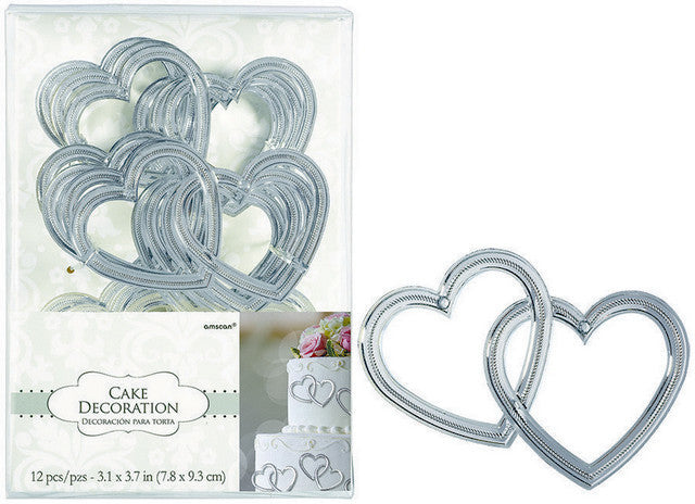 Cake Decorations Plastic - Heart with Gems Pack of 12