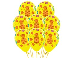 Sempertex 30cm Tropical Design on Fashion Yellow Latex Balloons, 12PK Pack of 12