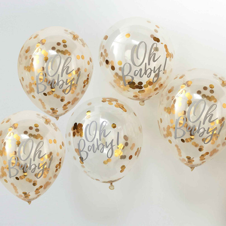 Oh Baby! Balloons 12in/30cm Confetti Gold Oh Baby! Pack of 5