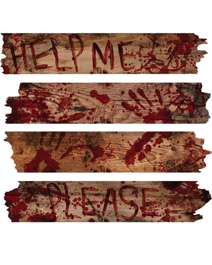 Haunted Window Boards with Bloody Words Pack of 4