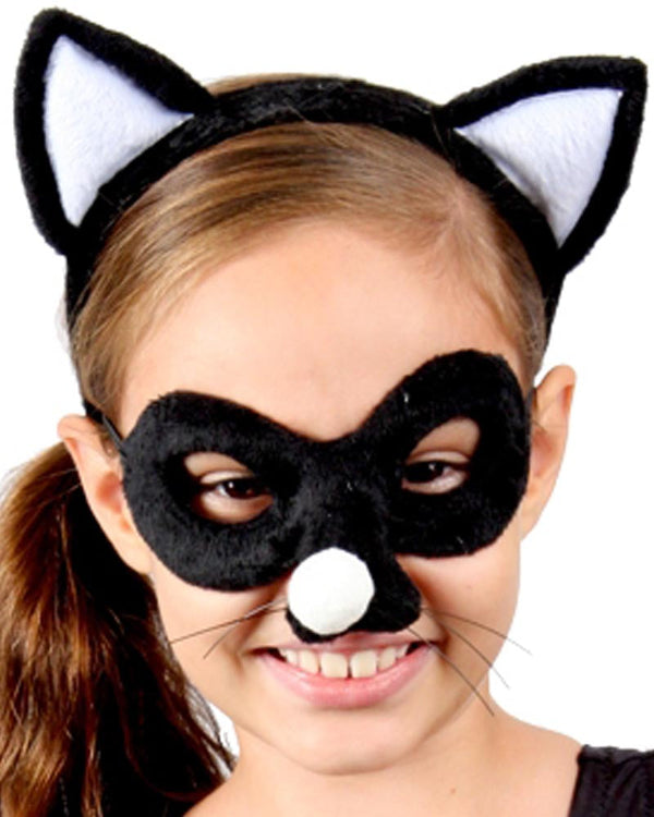 Black and White Cat Headband and Mask Set