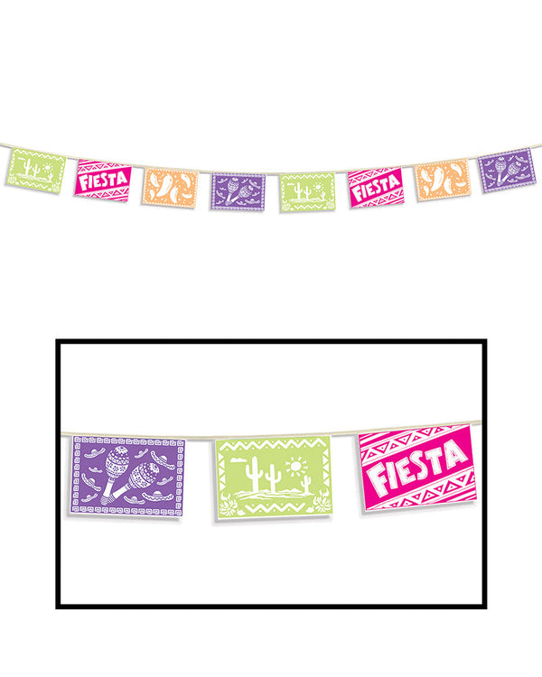 Mexican Fiesta Fun Picado Style Pennant Banner 3.7m