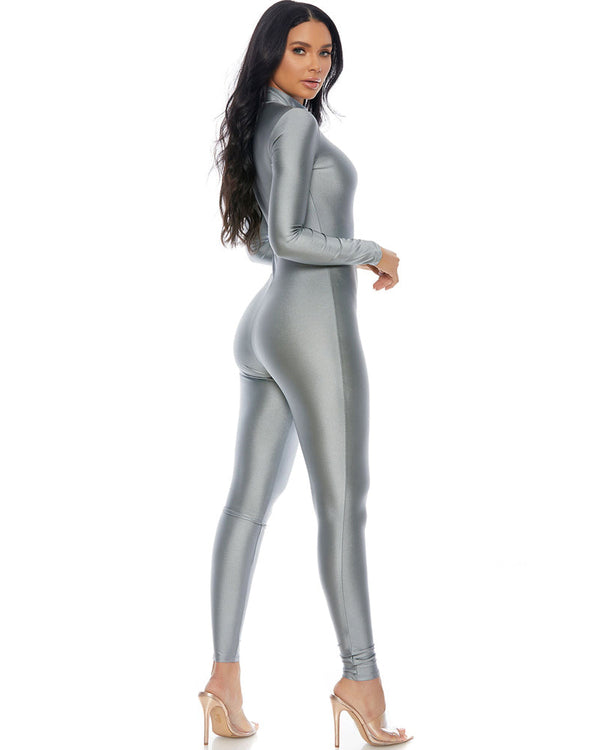 Mock Neck Titanium Jumpsuit Womens Costume
