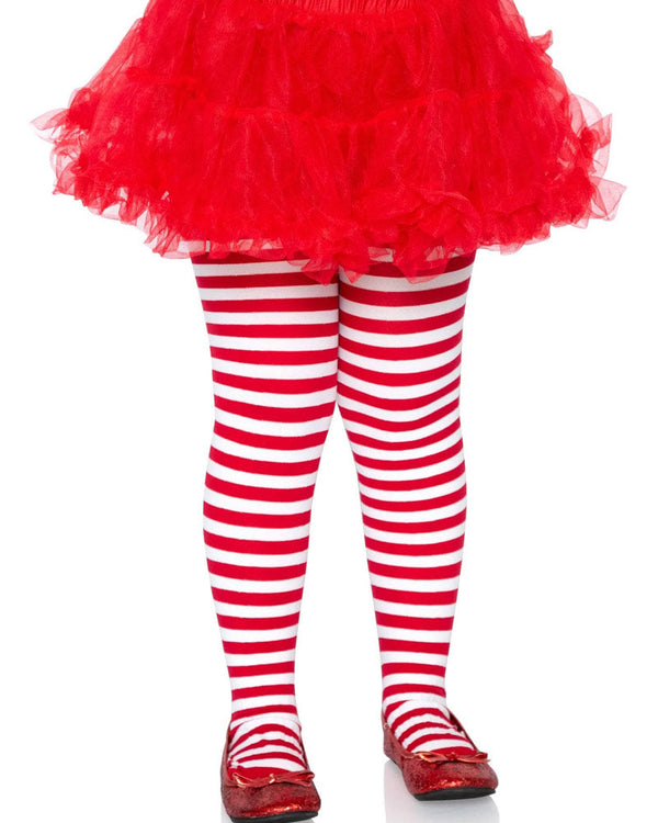 Christmas Red and White Striped Girls Tights