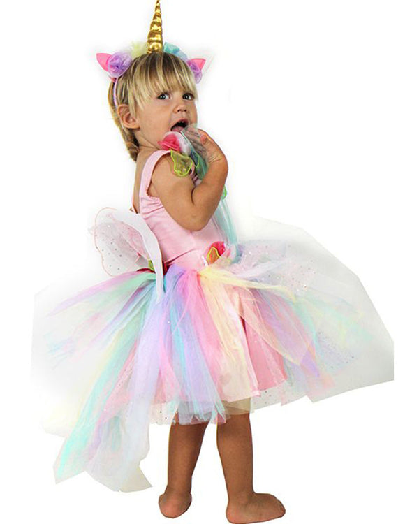Pastel Unicorn Dress and Headband Premium Girls Costume