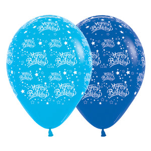 Sempertex 30cm Happy Birthday Stars Fashion Blue & Royal Blue Latex Balloons, 25PK Pack of 25