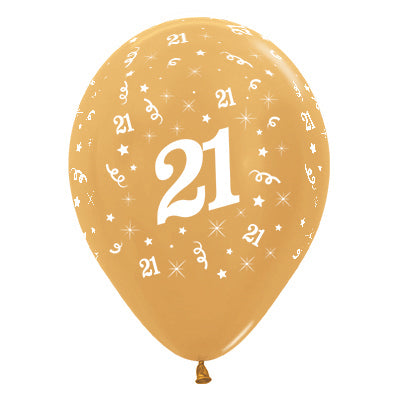 Sempertex 30cm Age 21 Metallic Gold Latex Balloons Pack of 25