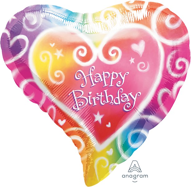 45cm Standard XL Watercolor Happy Birthday Heart S40