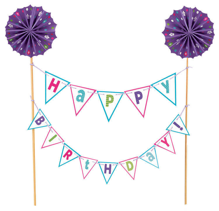 Cake Pick Happy Birthday Brights - Wood with Paper