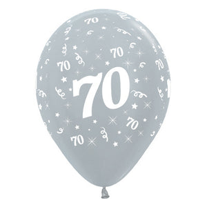 Sempertex 30cm Age 70 Satin Pearl Silver Latex Balloons Pack of 25