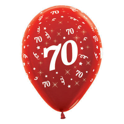 Sempertex 30cm Age 70 Metallic Red Latex Balloons Pack of 25