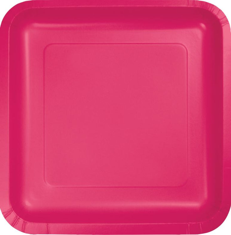 Hot Magenta Square Dinner Plates Paper 23cm Pack of 18