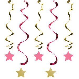 One Little Star Girl Hanging Swirl Decorations Pack of 5