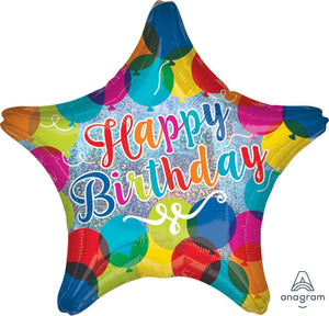 45cm Standard Holographic Star Happy Birthday Sparkle Balloons S55