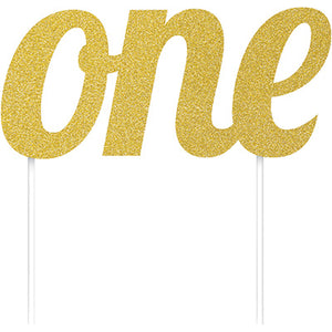 1st Birthday Gold One Glitter Cake Topper 15cm