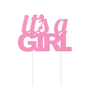 Cake Topper it's a GIRL Pink Glittered