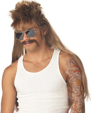 70s Mississippi Mudflap Brown Wig and Moustache