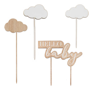 Hello Baby Wooden Hello Baby & Clouds Baby Shower Cake Topper