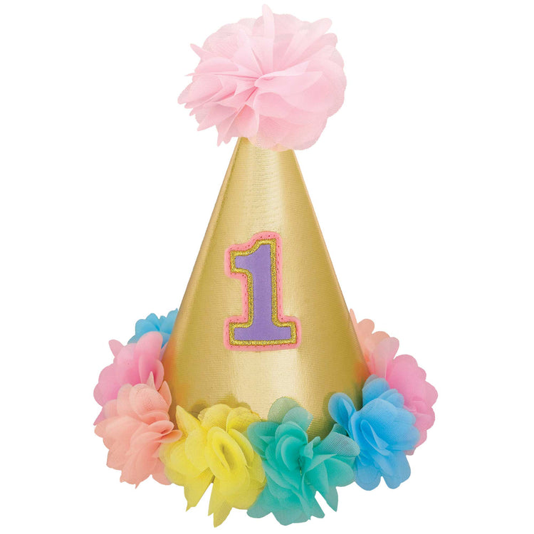 1st Birthday Girl Deluxe Glittered Cone Hat