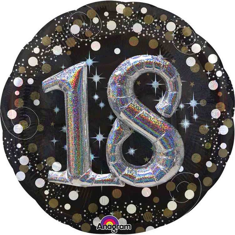 18th Sparkling Holographic Multi Foil Balloon 91.5cm