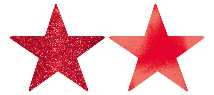 Solid Star Cutouts Foil & Glitter -  Apple Red Pack of 5