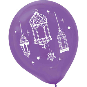 Moon & Stars 30cm Mosque, Lantern & Moon Latex Balloons Pack of 15