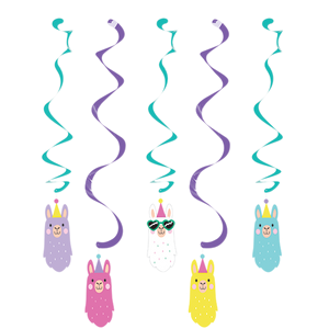Llama Fun Hanging Swirl Decorations Pack of 5
