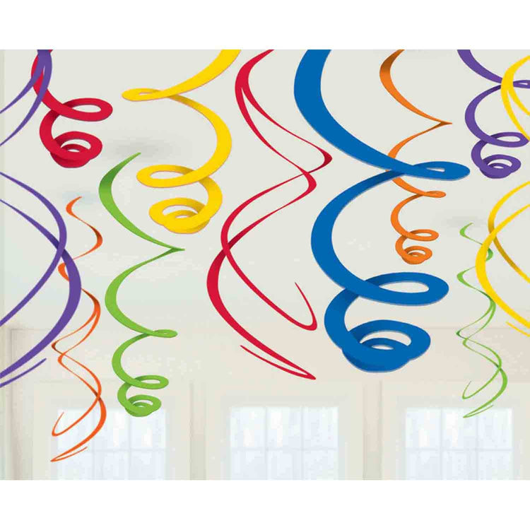 Plastic Swirl Decorations - Rainbow Pack of 12