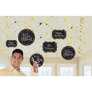 Sparkling Celebration Add Any Age Hanging Swirl Decorations Pack of 12