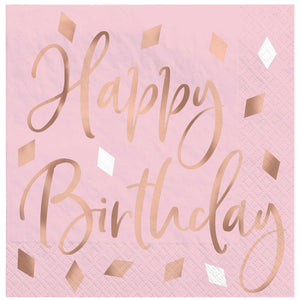 Blush Birthday Beverage Napkins Hot-Stamped Pack of 16