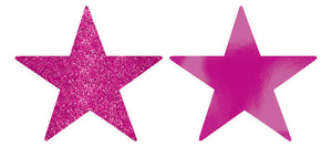 Solid Star Cutouts Foil & Glitter -  Bright Pink Pack of 5