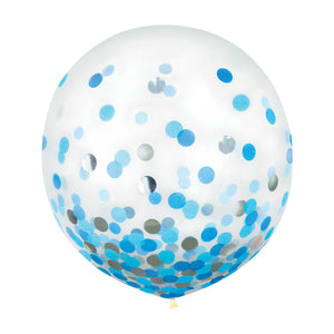 Latex Balloons 60cm & Confetti Blue & Silver Pack of 2