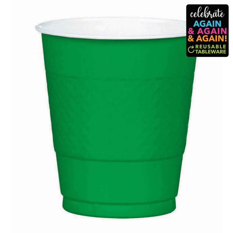 Premium Plastic Cups 355ml 20 Pack - Festive Green Pack of 20