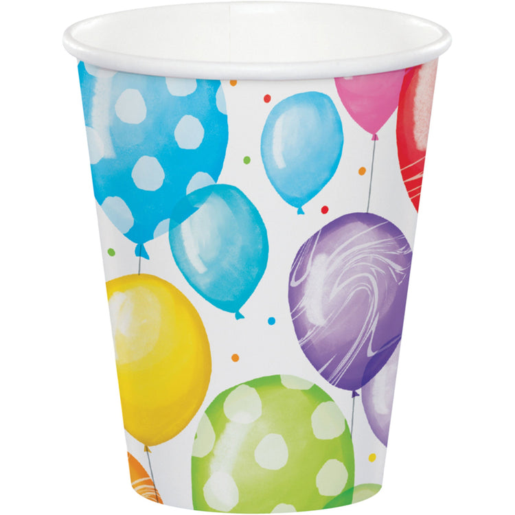 Balloon Bash Birthday Cups Paper 266ml Pack of 8
