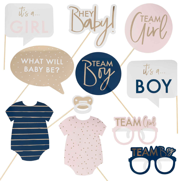 Gender Reveal Gold Foiled Gender Reveal Photo Booth Props Pack of 10