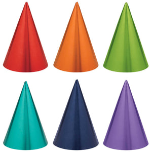 Party Cone Hats Foil Rainbow Colours Pack of 12