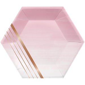Rose All Day Lunch Plates Hexagonal Stripes Rose Gold Foil 20cm Pack of 8