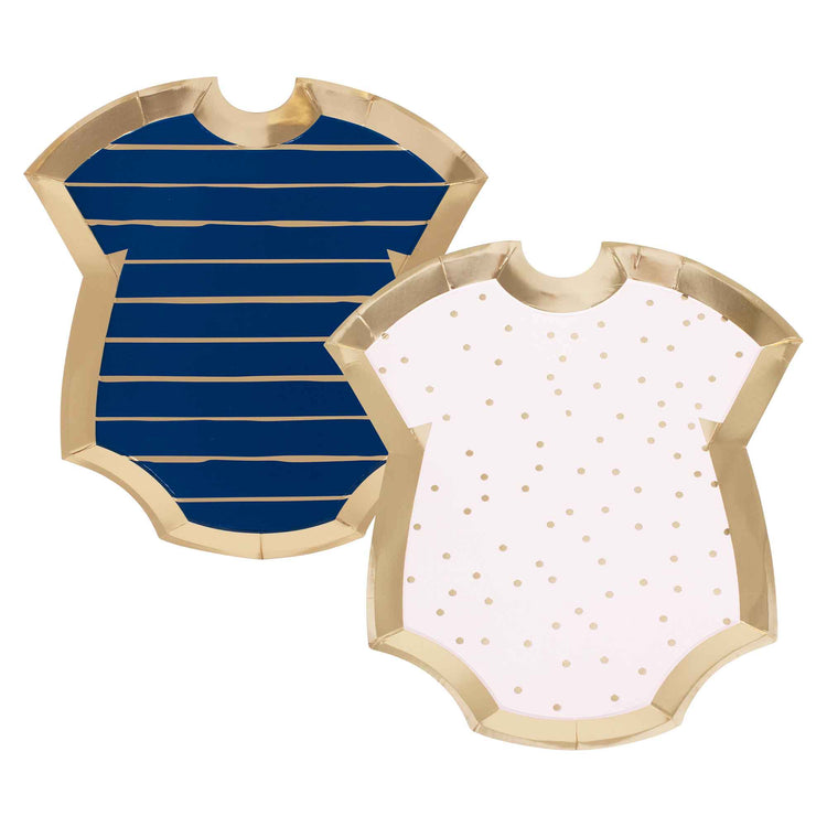 Gender Reveal Gold Foiled Pink And Navy Baby Grow Shaped Mixed Plates Pack of 8