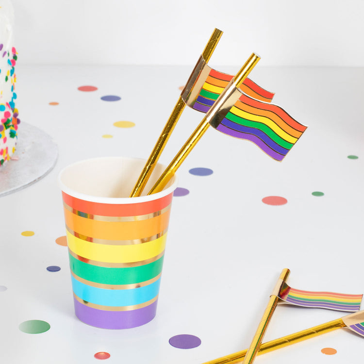 Rainbow Gold Foiled Flag Straws Pack of 4