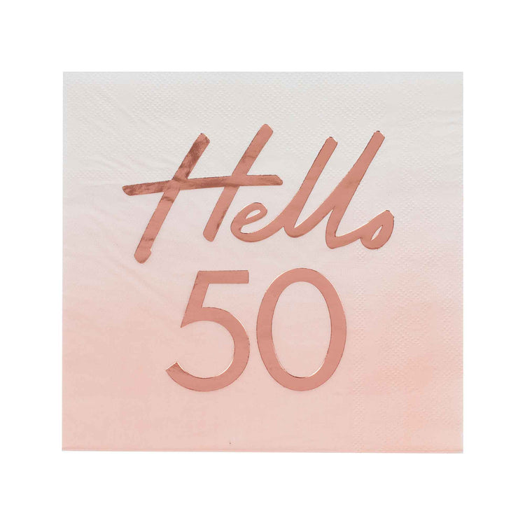 Mix It Up Rose Gold Foiled Watercolour Napkins Hello 50 Pack of 16