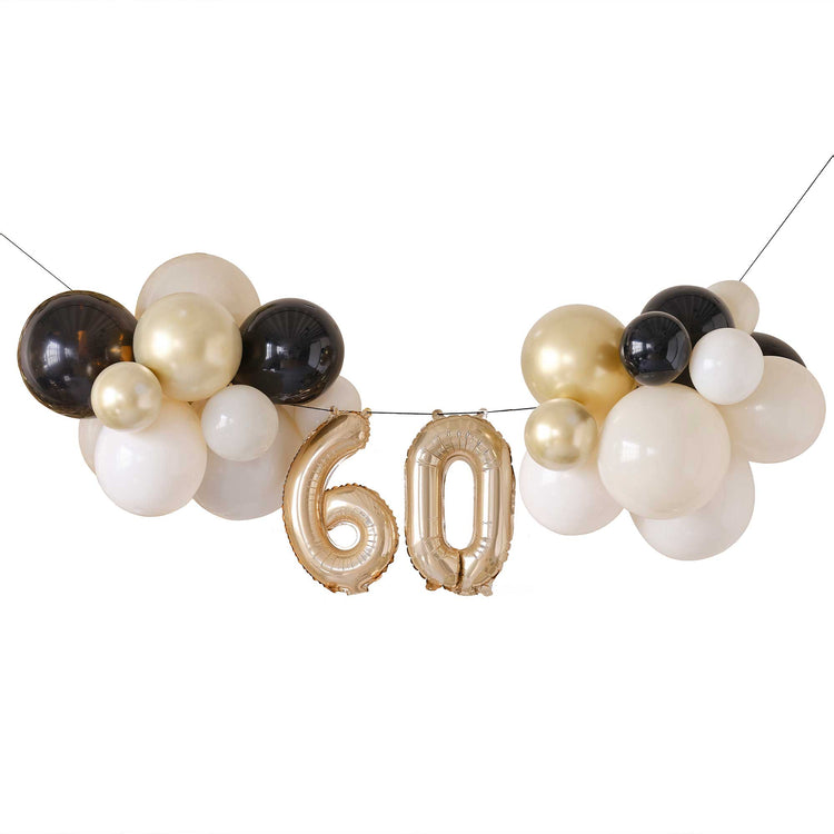 Champagne Noir 60th Birthday Milestone Balloon Bunting Decoration