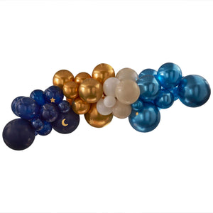 Eid Balloon Garland Mixed Chromes with Hanging Moons & Stars Navy, Gold & White