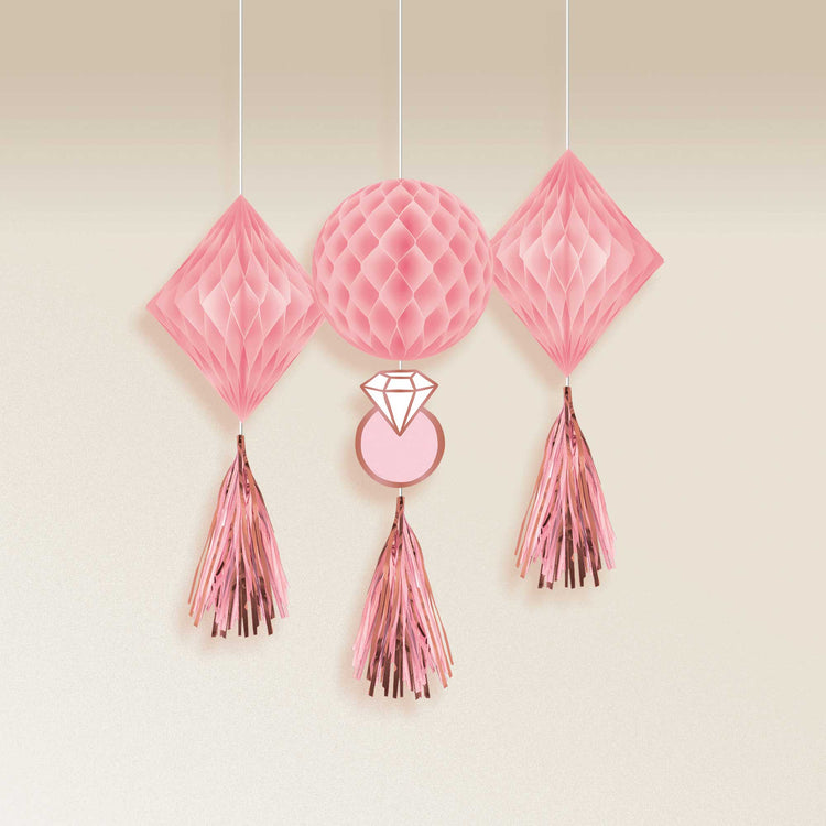 Blush Wedding Honeycomb Hanging Decorations Pack of 3