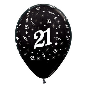 Sempertex 30cm Age 21 Metallic Black Latex Balloons Pack of 25